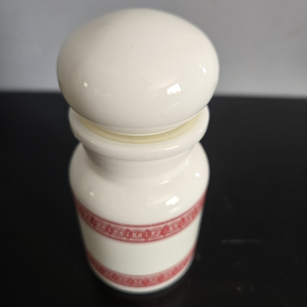 Vintage 5" MCM White Milk/Red Glass Bubble Top Apothecary Jar Made in Belgium